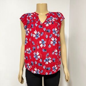 Banana Republic Red Floral Print V Neck Flutter Sleeve Blouse Top‎ XS